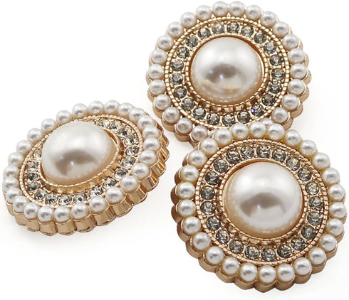 16PCS Gold Diamond-Encrusted Pearl Buttons Metal Button Rhinestone Faux Pearl Buttons Embellishments for Coat, Suits, Knitting Sweaters, Sewing Cr...