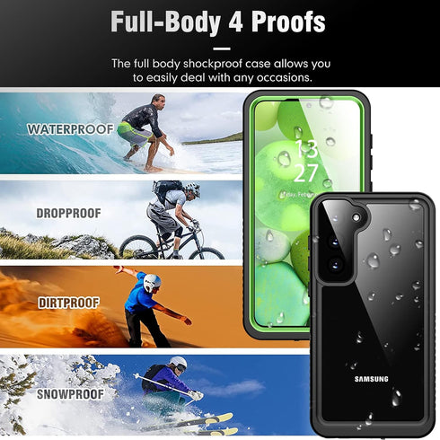 for Samsung Galaxy S23 Case,with Screen Protector,Waterproof Galaxy S23 Protective Case for Men Women,S23 Phone Case Heavy Duty Shock Proof,Green...