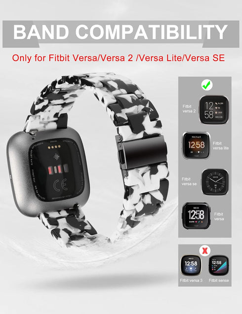 Wearlizer Resin Band Compatible with Fitbit Versa/Versa 2, Lightweight Bracelet Replacement Wristband Strap for Women Men, White Black Flower...