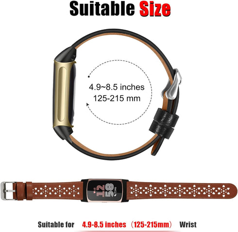 Leather Bands for Fitbit Charge 6 bands/Charge 5 bands for Women Men,Floral Breathable Hollow Replacement Wristbands Band for Fitbit Charge 5/Char...