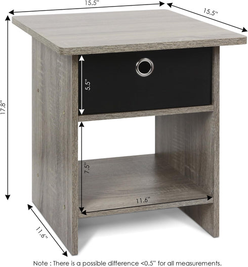 Furinno Dario End Table / Side Table / Night Stand / Bedside Table with Bin Drawer, 1-Pack, French Oak Grey/Black...