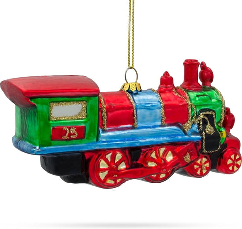 Steam Train Blown Glass Christmas Ornament...