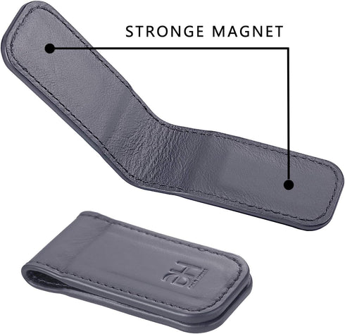 Slim Magnetic Money Clip Genuine Leather Business Card Holder for Men (Grey)...
