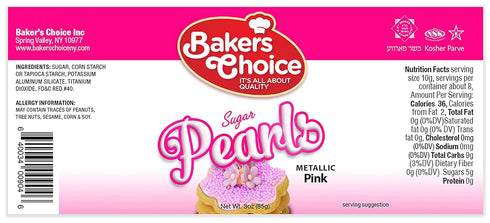 Baker's Choice Bakers Choice Edible Pearls - Metallic Pink Pearl Sprinkles - Edible Sugar Pearls - Dairy Free - Kosher - 3 oz....