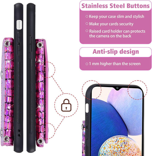 Asuwish Phone Case for Samsung Galaxy A14/M14 5G Wallet Cover with Tempered Glass Screen Protector and Card Holder Stand Leather Bling Glitter Cel...