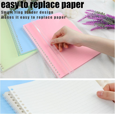 Koogel Spiral Notebook Journal, Smart Ring Binder Notebook 7.5x10.5inch College Ruled Notebook Sliding Bar Binder 26 Holes 60 Sheets for School Of...