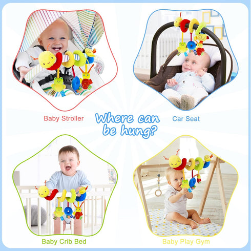 FPVERA Spiral Car Seat & Stroller Activity Toy - Baby Sensory Toys Soft Hanging Toys for Babies 0-12 Months Boys Girls Carseat Crib Stroller, with...