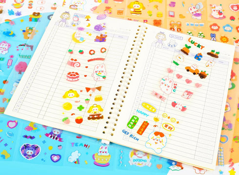 Cute Kawaii Cartoon Stickers Set -Transparent PET Scrapbook Sticker Decorative Decal for Bullet Journaling,DIY Arts Crafts,Album,Planners,Junk Jou...