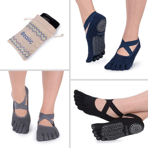 Ozaiic Yoga Socks for Women with Grips, Non-Slip Five Toe Socks for Pilates, Barre, Ballet, Fitness...