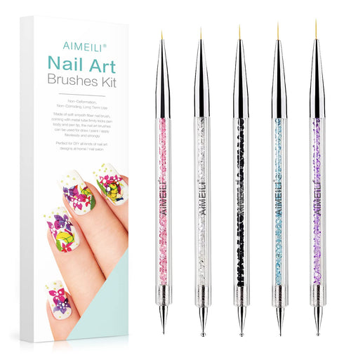 AIMEILI Nail Art Brushes Set Gel Polish Nail Art Design Pen Painting Tools, Dual-ended Nail Art Liner Brush Pen for Nail Gel Polish Painted Nail D...