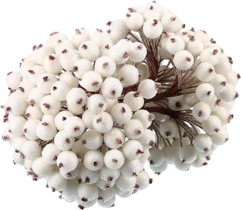 Tatuo 400 Pieces Artificial Frosted Holly Berries Fake 12 mm Mini Fruit Berry Flower Fall Decor (White)(White)...