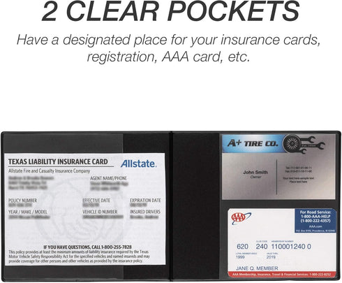 Samsill 2 Pack Car Registration and Insurance Holder, 5.25" x 4.75" Black Glove Box Organizer, Perfect for Multiple Vehicles...