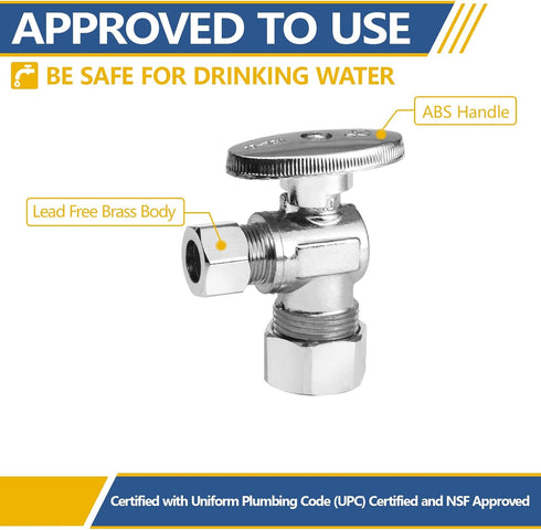 4 Pack Angle Stop Valve,1/4 Turn Water Shut Off Valves,1/2" Nominal (5/8" OD) Compression Inlet x 3/8" OD Compression Outlet Shut-off Valve for Ba...