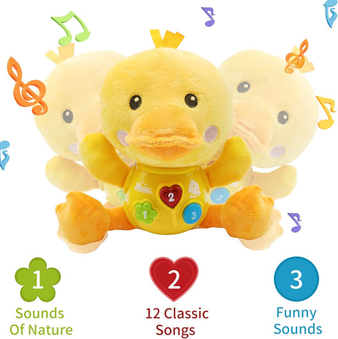 HAPTIME Baby Toys for 0-6-12 Months, Newborn Boy Soft Plush Stuffed Animal, Infant Music Tumny Time Duck Toy, 1st Birthday Baby Boy Girls Gifts fo...