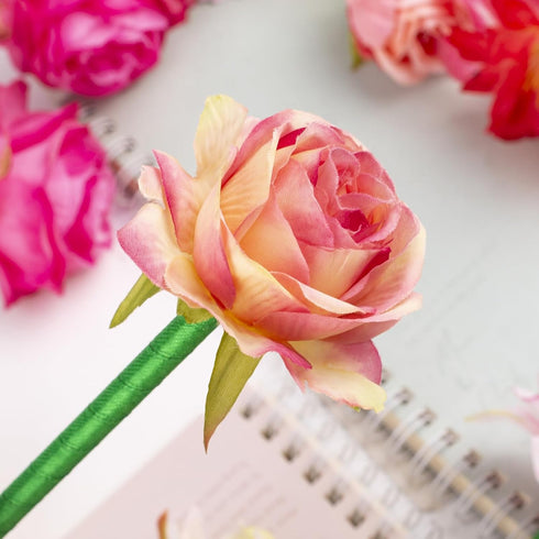 Leery Flower Pens, 15 Pieces Valentine Artificial Rose Pens Mixed Floral Pens Gel Ink Pens Ballpoint Pen with for Birthday Party Wedding Mother Gi...