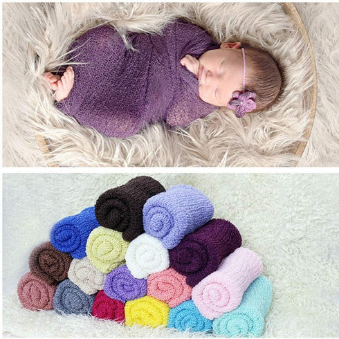 Newborn Baby Photography Prop Swaddle Cheesecloth Knit Crochet Wrap 16 Colors Available (Mint)...