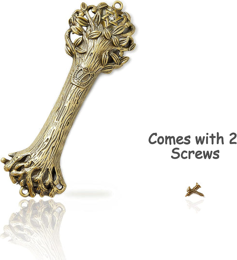 Bless This House, Tree of Life - Mezuzah Case, Wooden Texture Gold Color Design Crafted with David Star, for Jewish Homes (Large 5.5", Antique Gol...