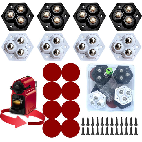 Self-Adhesive Caster Wheels with Stainless Steel Ball Bearings - Set of 8 | 360 Degree Swivel Wheels for Kitchen Appliances, Small Furniture, Stor...