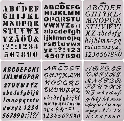 6 PCS Drawing Painting Stencils Scale Template Sets, Alphabet Letter Drawing Painting Stencils Scale Template for Scrapbooking, Card and Craft Pro...