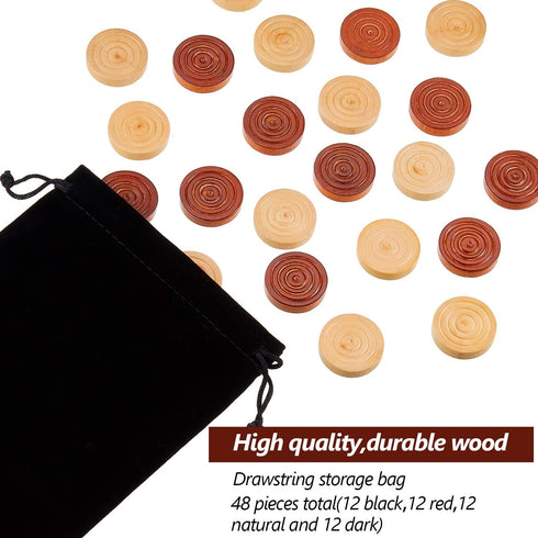 48 Pieces Wooden Checkers 1.06 Inch Wooden Checkers Pieces with Stackable Ridge in Drawstring Storage Pouch Red Black Dark Brown Wood Color (Red, ...