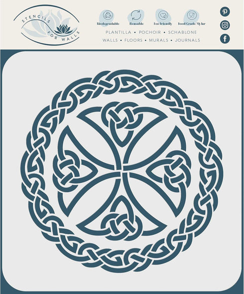 Stencils for Walls: Celtic Cross Stencil,6.5 x 6.5 inch (S) - Irish Celts Viking Cross Ornament Knotwork Design Woven Ethnic Braided Protection Kn...