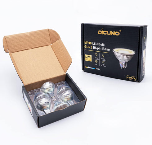 DiCUNO MR16 LED Bulb Dimmable, 60W Equivalent, 4000K Natural White, GU5.3 Base Bulb 6W, 40 Degree Beam Angle, 650LM, 12V AC/DC, Landscape Light Bu...