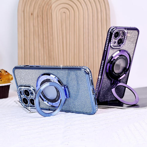 Fycyko Magnetic Case for iPhone 13 Pro Max with Holder Stand,Rhinestone Glitter Plated Bling Luxury Phone Case?Compatible with MagSafe? Shockproof...