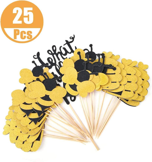 25 Pcs Glitter What Will It Bee Cake Topper Bumble Bee Cupcake Toppers Bee Pupa Cupcake Toppers Gender Reveal Party Decorations Desserts Supplies ...