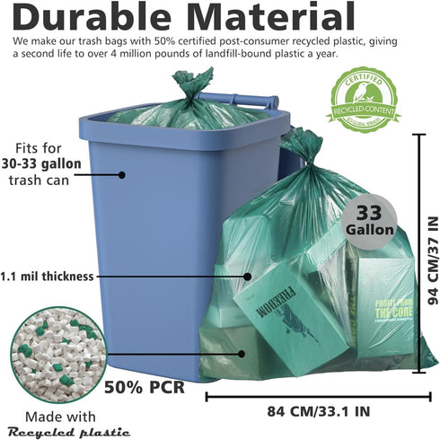 AYOTEE 30-33 Gallon Trash Bags, Large Recycling Bags 33 Gallon Trash Bag Unscented, 33"H x 37"W/1.1 Mil Thick Lawn Bags, 50% PCR Content (45 Count...