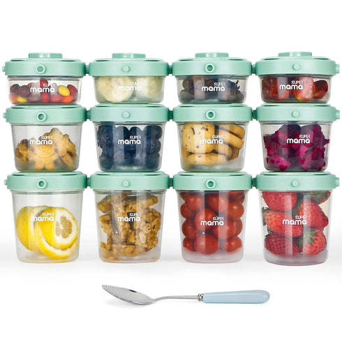 SUPERMAMA Plastic Baby Food Containers 12 Set(2/4/7oz),Stackable Baby Food Storage Containers with Lids,Baby Food Jars for Snack,Puree,Freezer Saf...