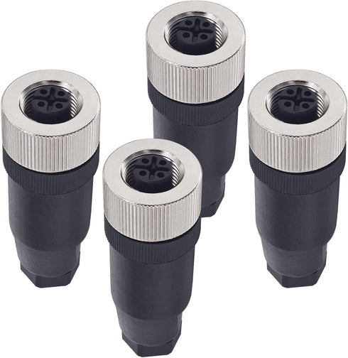 M12 5-Pin Female Circular Aviation Connector Plug 12mm Waterproof Circular Aviation Connector Plug Adapter 4 Pack...