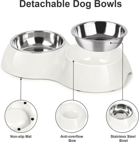 Double Dog Bowl Set - includes Two 6.9 fl oz Stainless Steel Bowls & Elevated Base, Ideal for Small to Large Pets, Feeding Solution for Dogs, Cats...