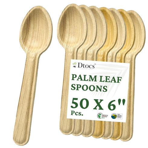 Palm Leaf Spoons 6 Inches (50 Count) | Bamboo Spoons like Natural Eco-friendly Compostable Disposable Cutlery Alternative to Plastic Spoons for We...