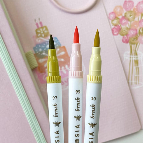 Primrosia 24 Pastel Dual Tip Markers, Fine Tip and Brush Pens. Perfect for art, illustration, drawing, calligraphy and bullet journals...