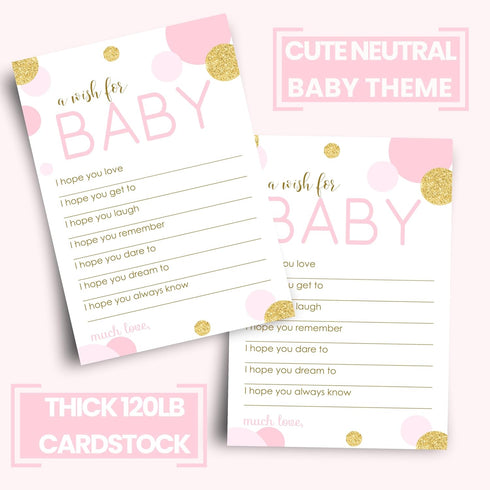 Pink and Gold Wishes Cards (20 Pack) Baby Shower Games for Girls - Guest Book Alternative Cute Words of Wisdom - Keepsake Activity for Wishing Wel...