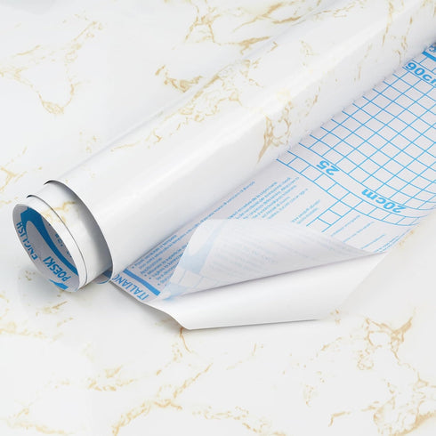 White Marble Contact Paper Glossy Marble Peel and Stick Wallpaper Yellow Marble Grain Self Adhesive Wallpaper DIY Removable Contact Paper Waterpro...