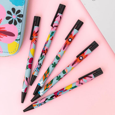 Kate Spade New York Black Ink Pen Set of 5, Cute Click Pens, Plastic Retractable Pens for Writing and Journaling (Safari Floral)...