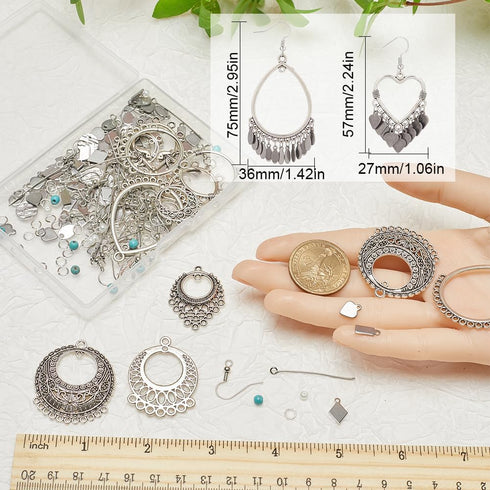 SUNNYCLUE 1 Box 8 Sets Bohemian Chandelier Earring Making Kit Tibet Style Alloy Boho Charms Fashion Drop Dangle Earrings Turquoise Glass Beads for...