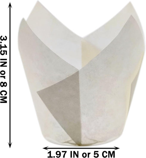 Standard Tulip Baking Cups, Unbleached Greaseproof Muffin Cupcake Liners, 50-count (White)...