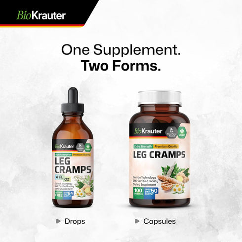 BIO KRAUTER Leg Cramps Capsules with Magnesium - 1200 mg Blend - 100 Vegan Caps - Turmeric & Ginger for Leg Cramps - Natural Formula Without Quini...