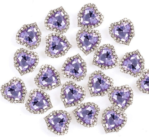 Heart Rhinestones 20pcs Sew on Buttons Embellishments with Diamond, 14mm Heart Rhinestones Flatback, Light Purple...