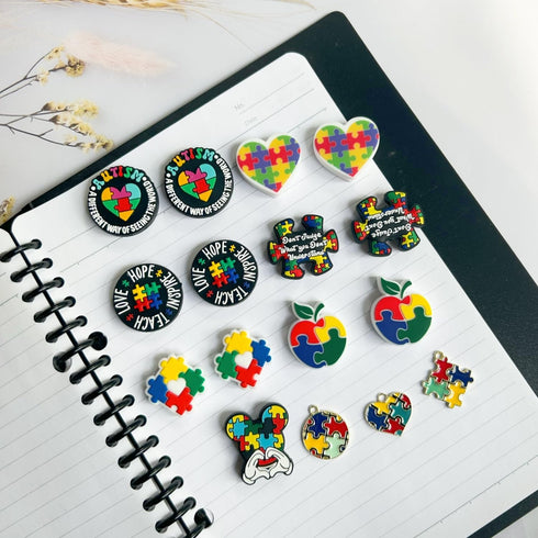 Autism Themed Silicone Focal Beads Rubber Beads Kit Bulk for Beadable Pens Keychain Making DIY Keychain Supplies Focal Pen Beads with 3pcs Pendant...