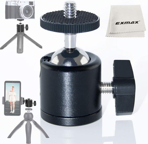 EXMAX 360 Degree Aluminum Alloy Body Rotating Swivel Mini Tripod Ball Head with 1/4" Screw Thread Base Mount for Lighter DSLR Camera Camcorder LED...