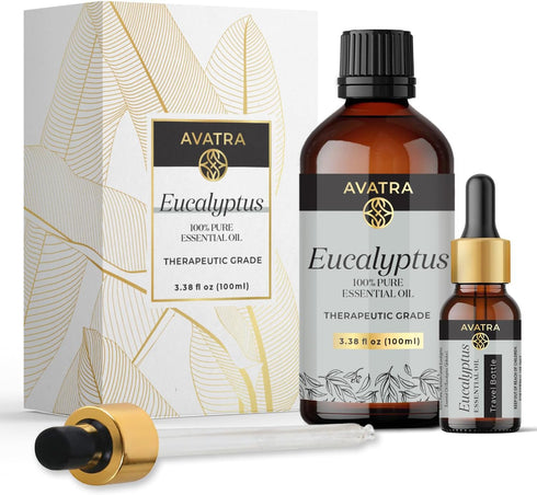 Avatra Eucalyptus Essential Oil, Pure & Natural Therapeutic Grade Essential Oil | for Clear Skin Strong Hair | Aromatherapy, Diffuser- 3.38 Fl Oz...