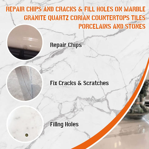Quartz Countertop Repair Kit(White), Quartz Chip Repair Kit, Marble & Granite Repair to Fix Chips, Nicks, Cracks and Scratches on Granite, Marble,...