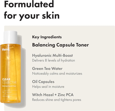 Clear Collective Balancing Capsule Toner from Hero Cosmetics - Daily Facial Toner for All Skin Types, Hydrating Serum for Redness Relief and Dry S...