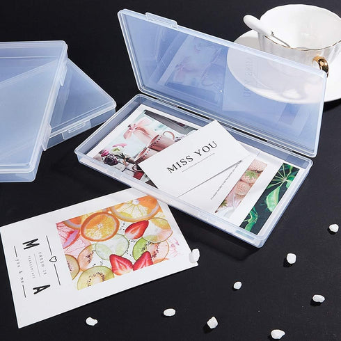 BENECREAT 4 Packs 7.8x4.3x0.9 Rectangle Large Clear Plastic Box Containers Bead Storage Organizer Box for Cards, Safety Pins, Beads and Craft Scho...