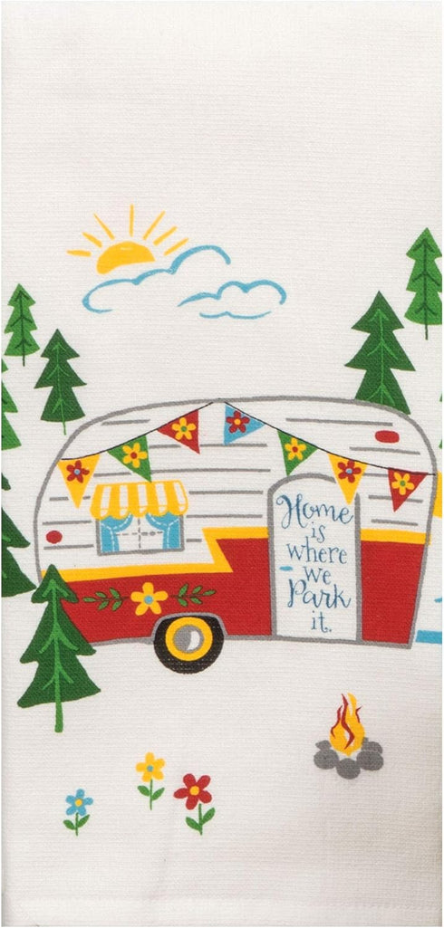4 Piece Happy Camper Kitchen Towel Bundle - 1 Tea Towel, 1 Terry Towel and 2 Potholders...