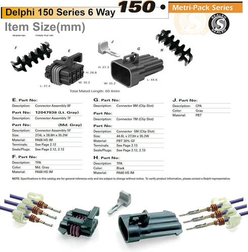Metri-Pack 150 Series 8-Way Connector w/16 18 AWG Sealed 16 V & 14 amps...
