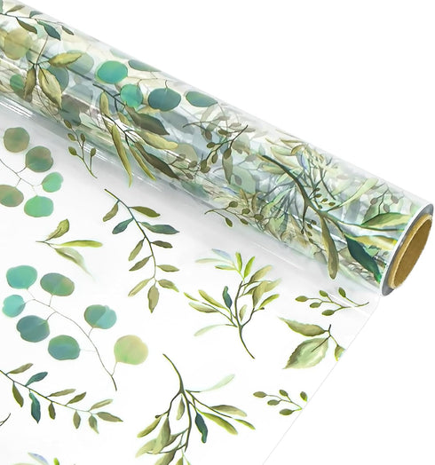 Whaline Eucalyptus Cellophane Wrap Roll Greenery Clear Wrapping Paper Green Leaves Plastic Gift Basket Wrap for Wedding Birthday Baby Shower Party...